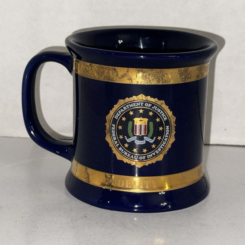 Vintage FBI Seal Coffee Mug Dept of Justice Blue Gold A&J Pensacola